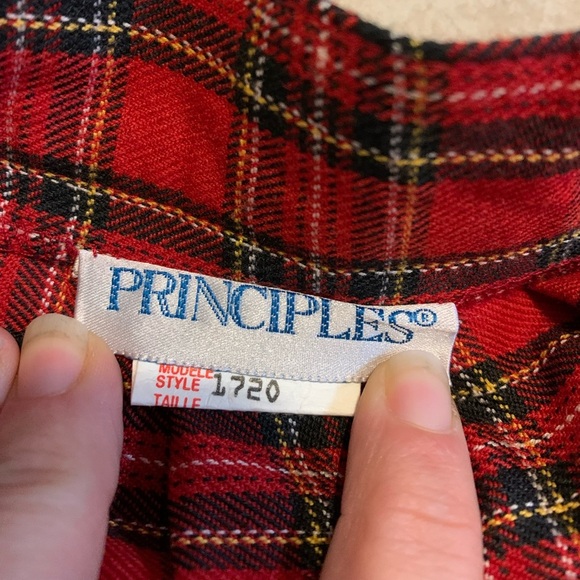 Vintage 70s/80s Principles Red Plaid Pleated Midi Skirt Size 12 - Picture 6 of 8